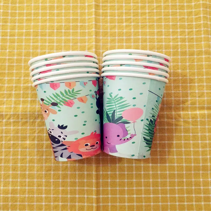 10 шт. одноразовые бумажные стаканчики с изображением животных