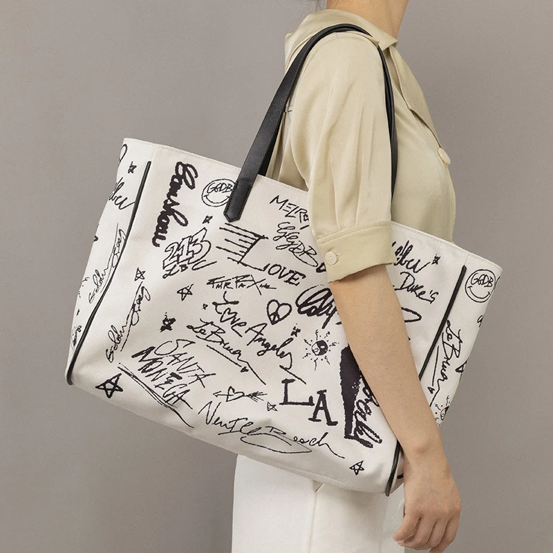

40CM Large Graffiti Travel Bag 24oz Heavy Canvas Beach Bag Daily Handbags for Women Female Huge Shoulder Bag Casual Lady Big Bag