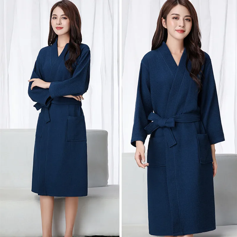 

Women100% Cotton Solid Color Waffle Bathrobe Soft Hotel Robe Ladies Casual Homewear Bride Bridesmaid Nightdress