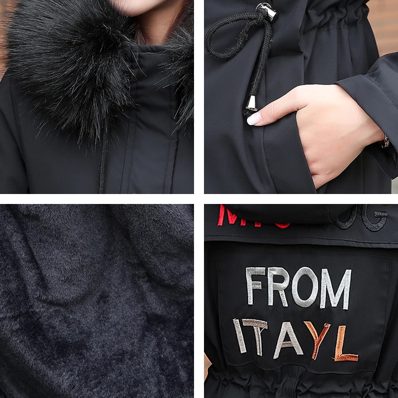 

Plus Size Women Winter Long Jacket Hooded Wool Liner Korean Style 2020 Women's Parkas Solid Slim Cotton Padded Overcoat Female