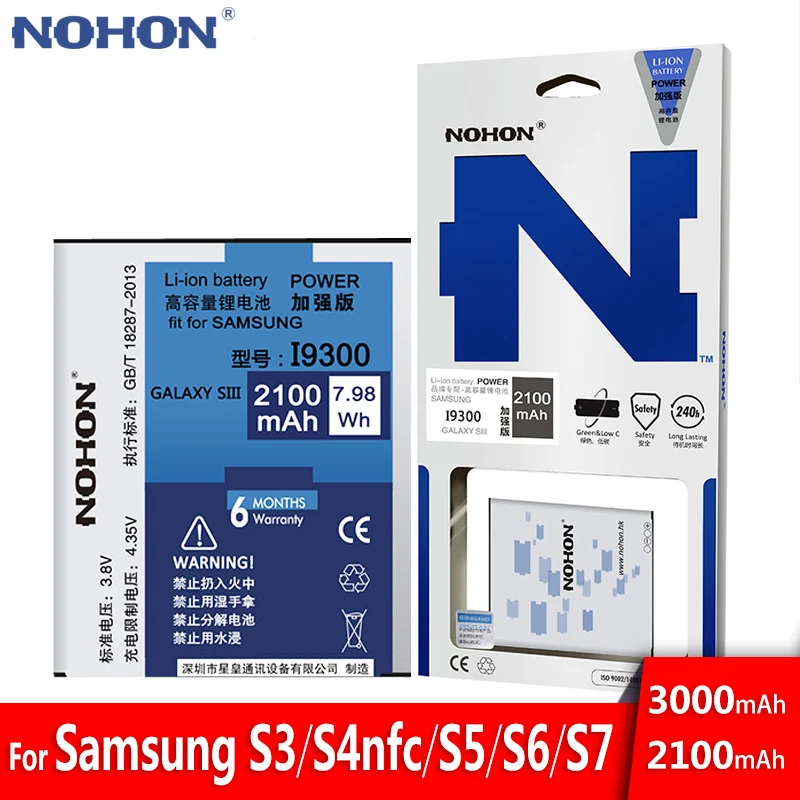 Аккумулятор для Samsung Galaxy S3 S4 NFC S5 S6 S7 GT I9300 I9500 SM G900F G920F G930F Duos|Аккумуляторы мобильных