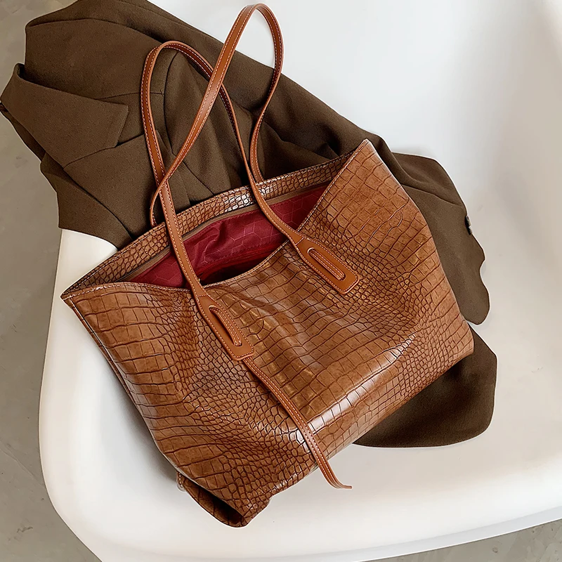 Модные вместительные женские сумки через плечо из кожи аллигатора новинка 2020