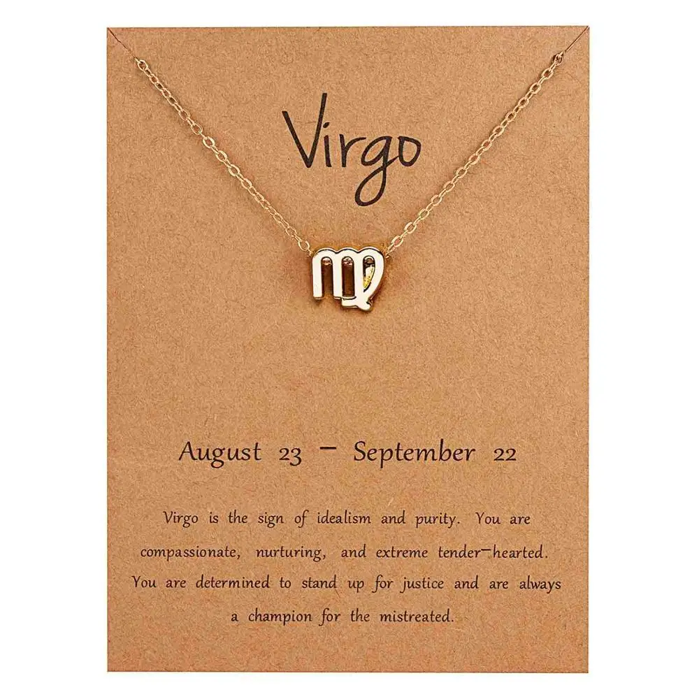 Virgo-gold Belleper 12 Созвездие Знак зодиака ожерелье для женщин серебряные ювелирные изделия Leo Libra Aries кулон ожерелье Астрология - Окраска металла: Virgo-gold