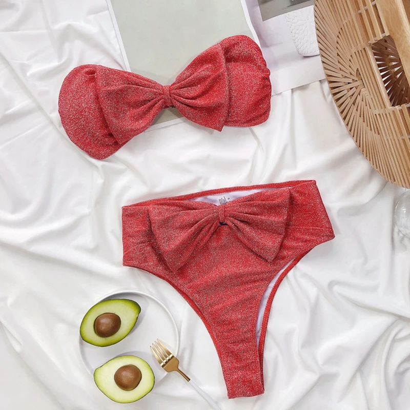 Бикини пуш ап женское без бретелек пикантный светло розовый купальный костюм с