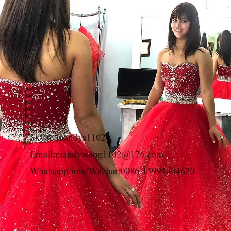 Mbcullyd красное платье Quinceanera с блестящими Бисер с украшением в виде кристаллов Vestido De 15 Anos элегантное Тюлевое бальное платье длинное платье для театрализованного представления