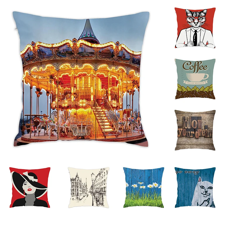

[Douladou] Funny Fox Snow Polyester Pillow Case Carousel Decorative Throw Cushion Cover for Bedroom Office Pillowcase 45x45cm