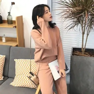 Knitted Tracksuit Knit Pant Female Pants Suit Fashion Women Clothing 2 Piece Set | Женская одежда