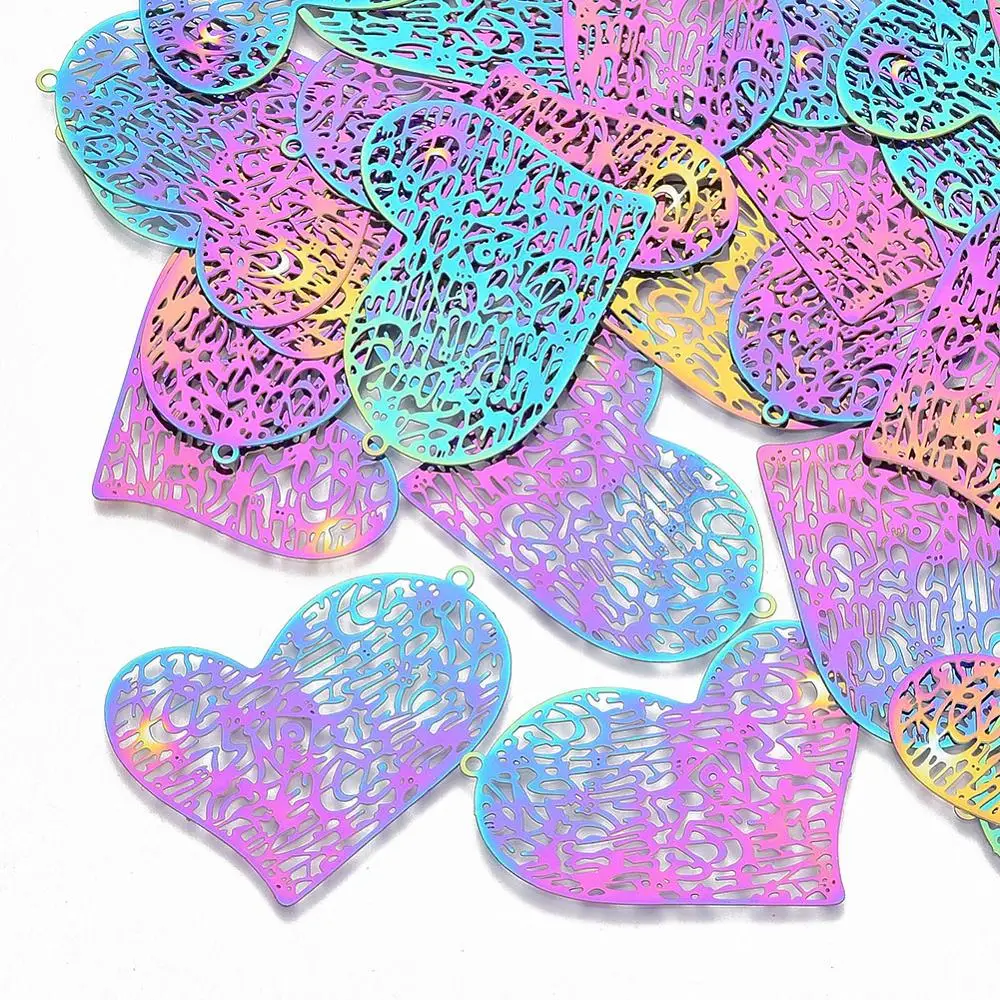

50pcs Heart Pendants Etched Metal Embellishments Charms for DIY Jewelry Making Necklaces Bracelets 31x39x0.3mm