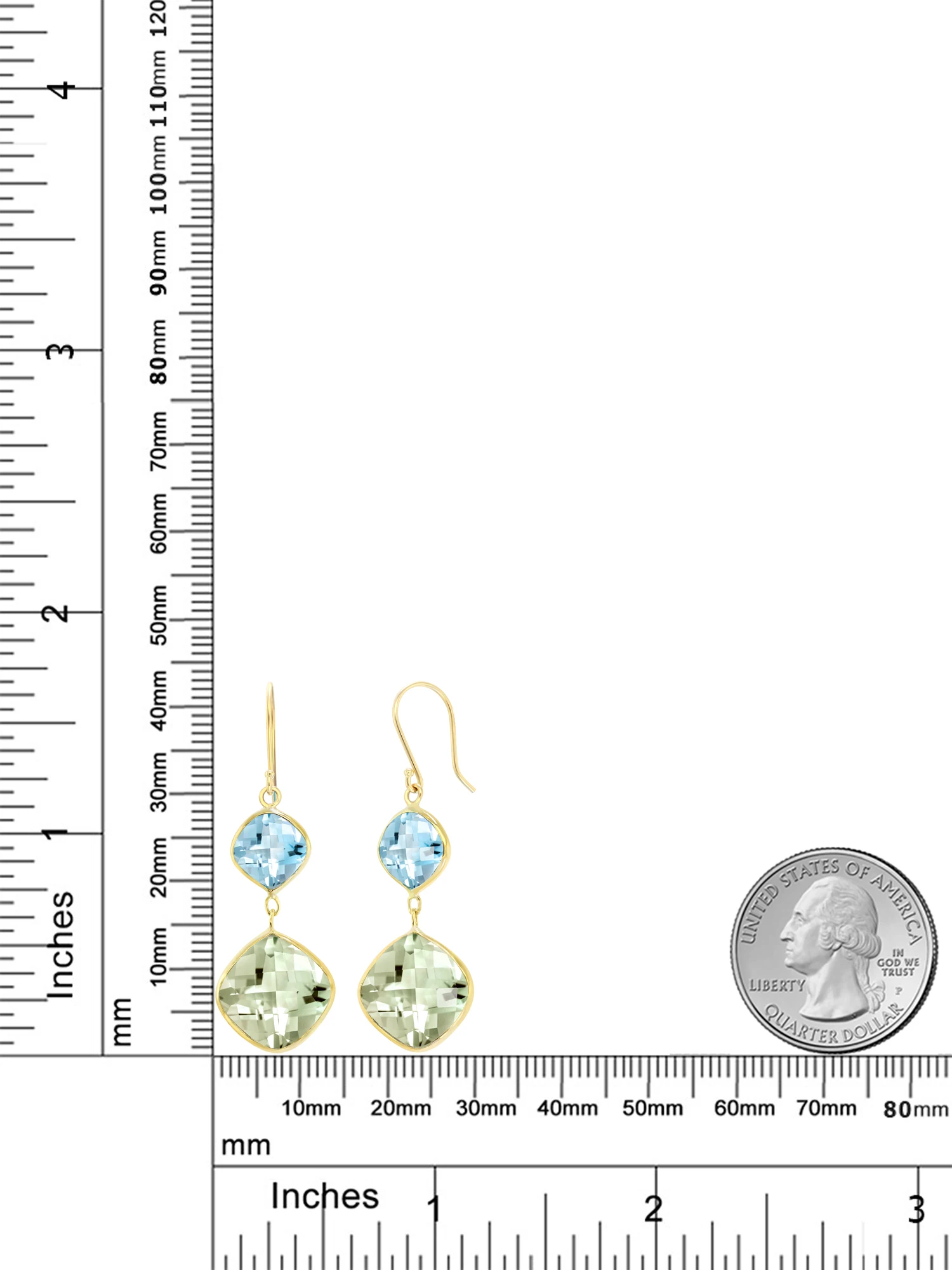 GemStoneKing 18 00 Ct натуральный зеленый аметист и голубой топаз 14K желтое золото висячие