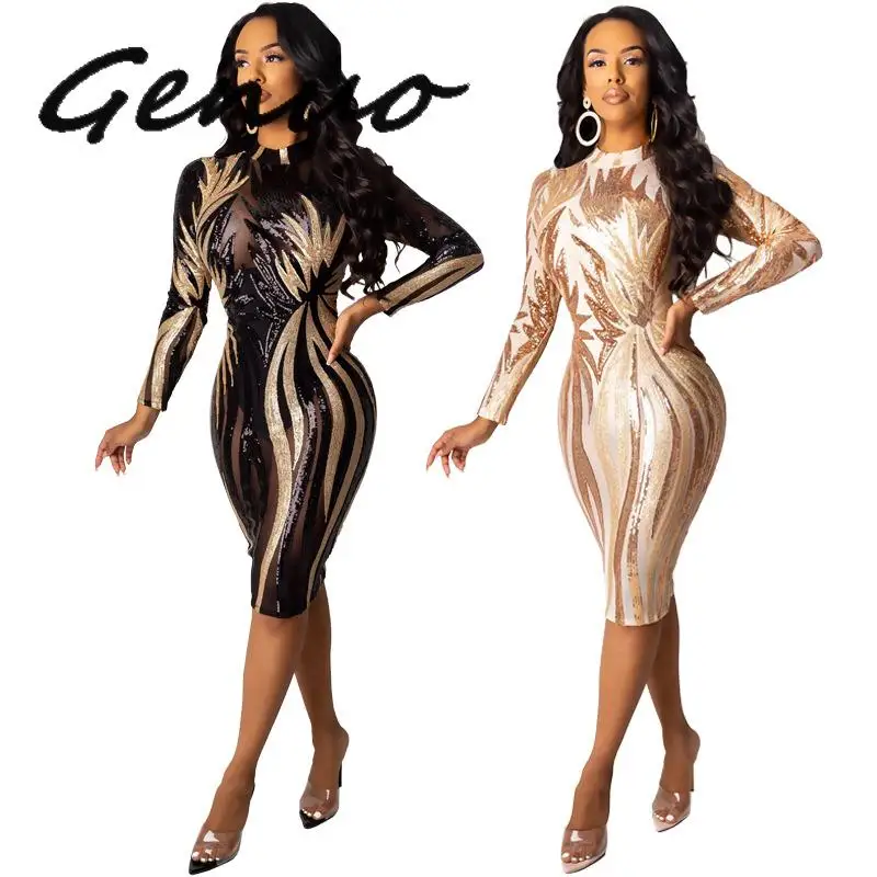 Женское облегающее платье миди с длинным рукавом и круглым вырезом|Женские