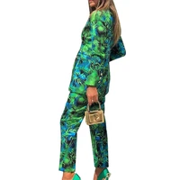 elegant fashion ladies suit 2021 new spring summer printing temperament lapel casual suit pants womens two piece suit jk325