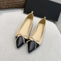 flat shoes women genuine leather pointed toe shoes comfortable soft soled bowknot sandals shoes lady footwear apricot large size