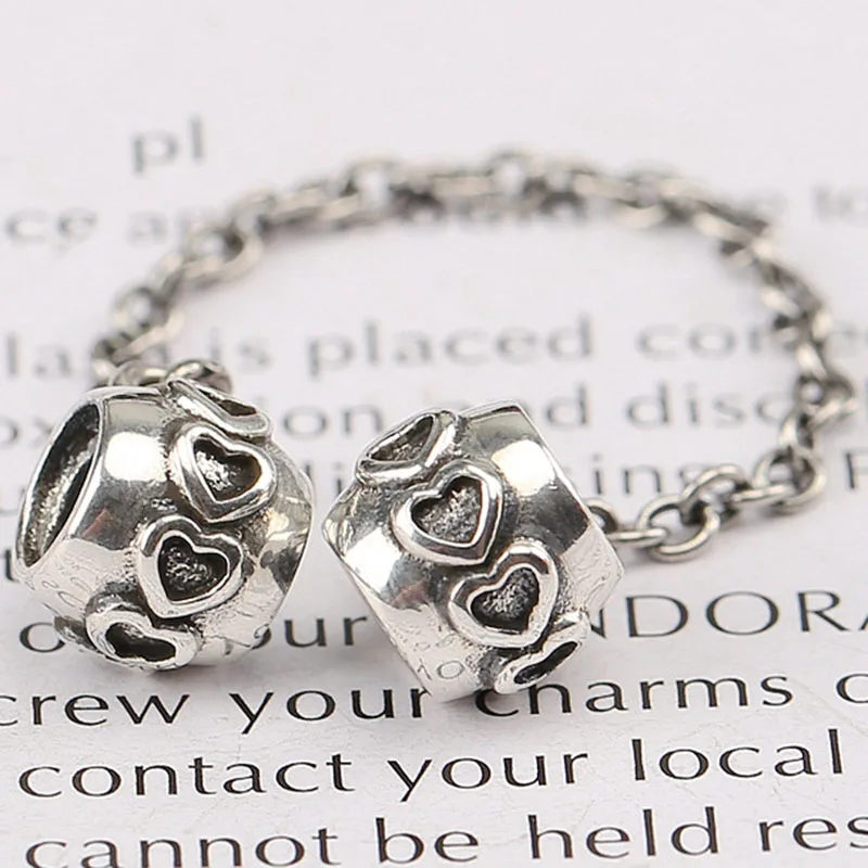 

Original 925 Sterling Silver Silvery Heart Chain Safety Chain Fit Pandora Women Bracelet & Necklace Diy Jewelry
