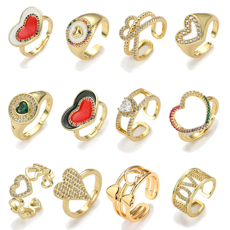 Женское кольцо с цирконом Открытое из меди в вечерние сердца | Украшения и