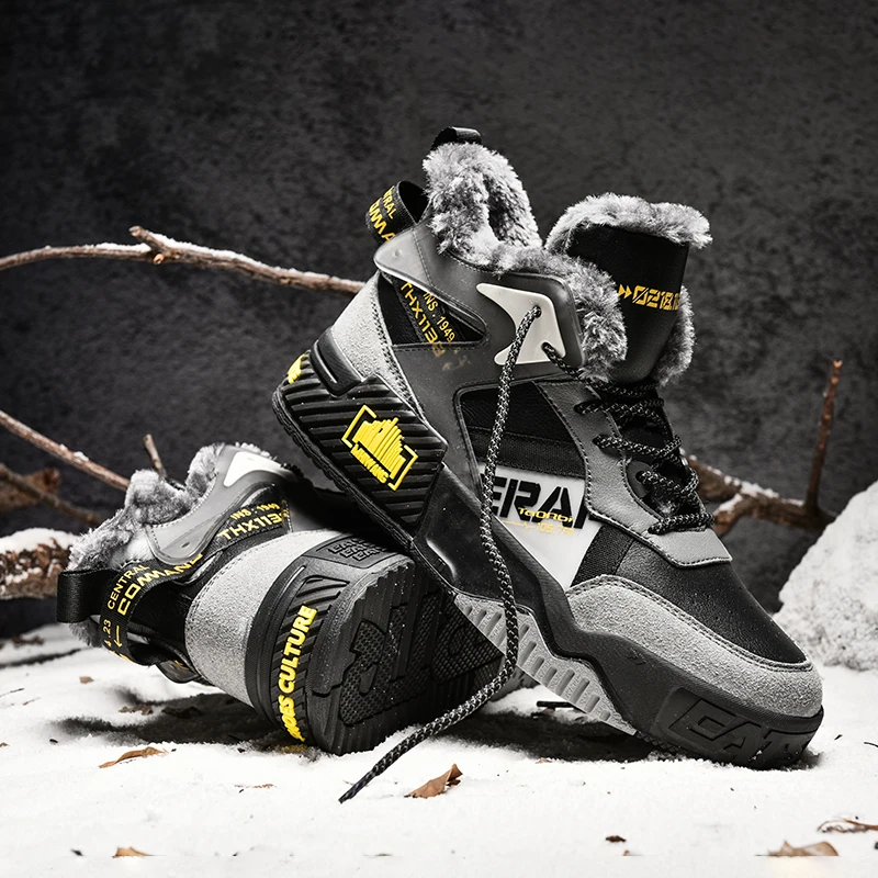 

High-top Winter Keep Warm Running Shoes Men Plush Sport Shoes Waterproof Non-Slip Plush Sneakers Male Walking cotton-padd Shoes