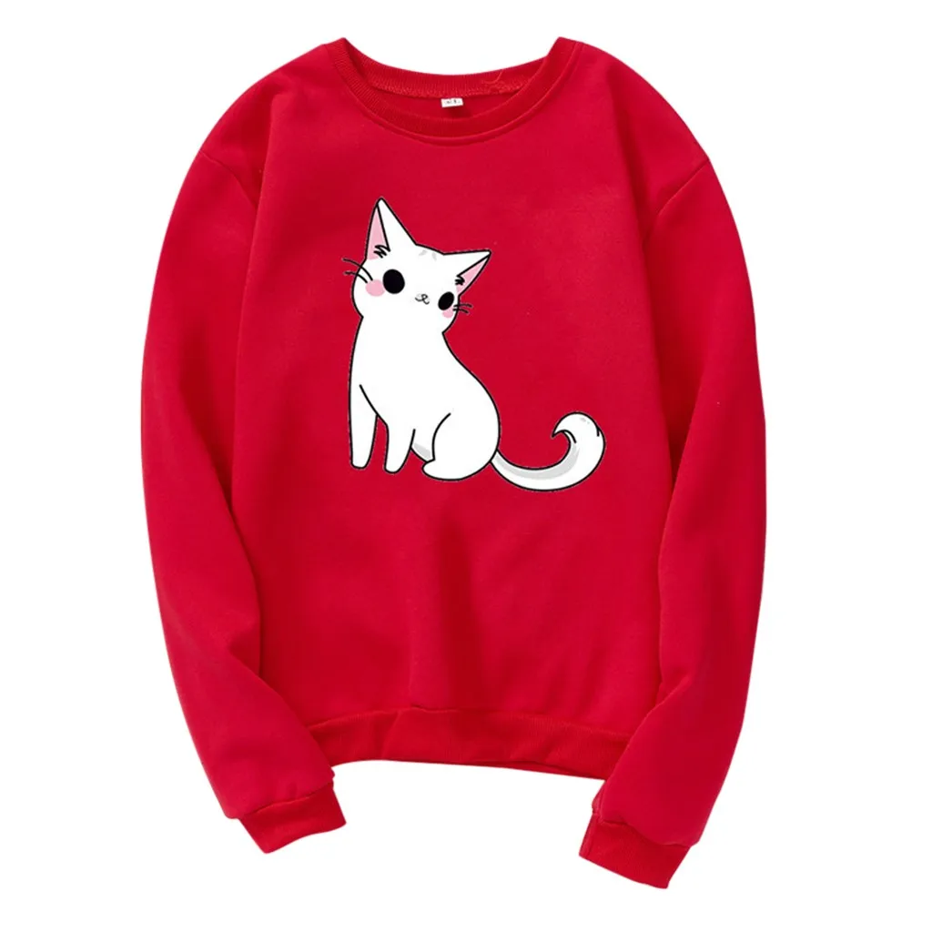 JAYCOSIN модная женская Свободная Толстовка с круглым вырезом и принтом кота длинным
