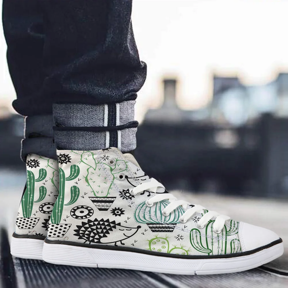 WHEREISART/Женская парусиновая обувь с изображением ежика и кактуса высокая флэтс