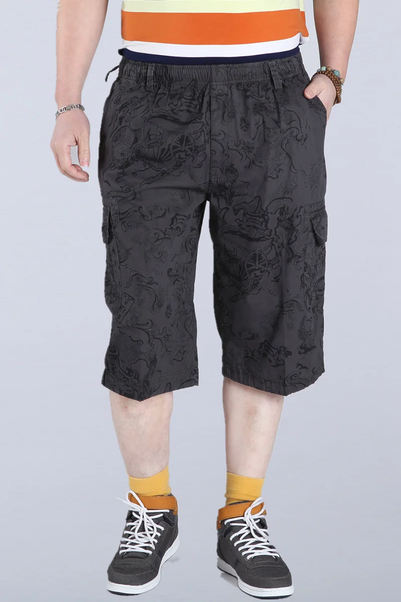 

men's summer thin fat brother large elastic multi bag middle pants fat guy loose outdoor overalls