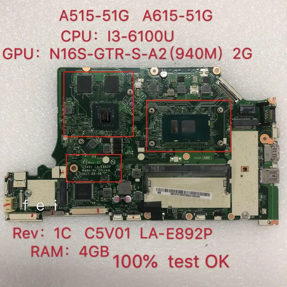 C5V01 LA E892P материнская плата для Acer деталь нитро двигателя Himoto Redcat A515 51G ноутбука