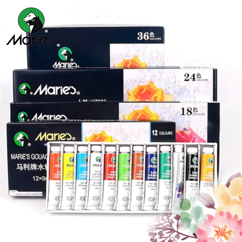 

Marie's Art Watercolor Gouache Paint Set 12/18/24/36 Colors 5ML/12ML Tube Strong Coverage Non-toxic Colored Pigment For Beginner