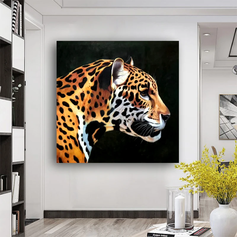 Kopen 100% Hand Geschilderd Realistische Luipaard Hoofd Schilderen Op Canvas Wall Art Frameloze Foto Decoratie Voor Live Kamer Home Decor Gift