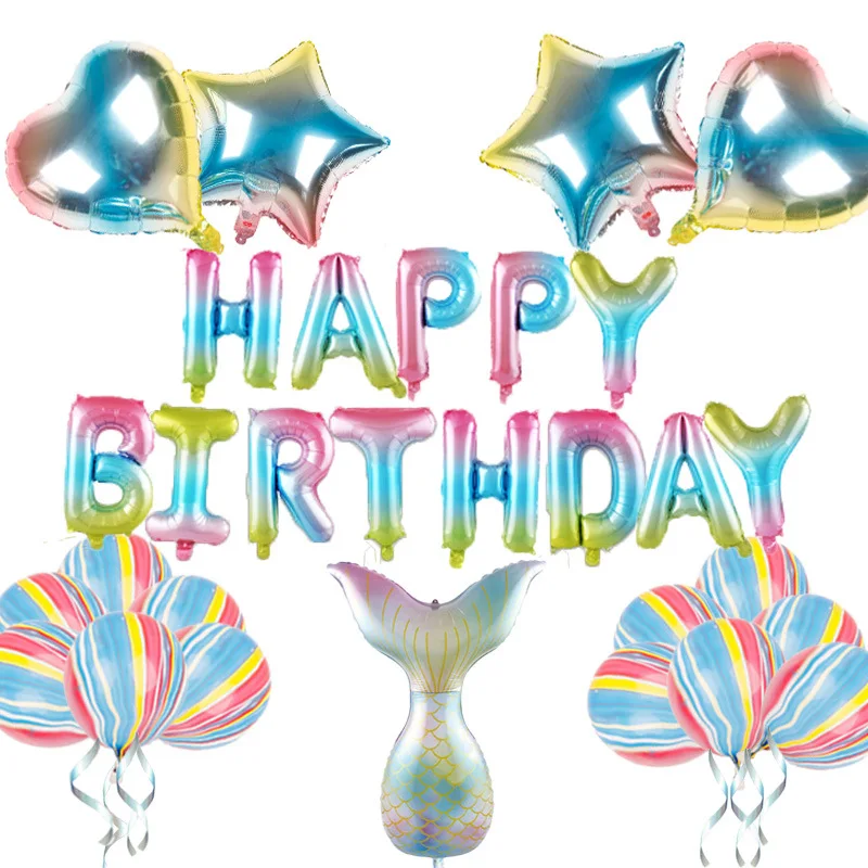 

Gradient Happy Birthday Set Rainbow Love Star Aluminum Film Balloon Beauty Fishtail Aluminum Film Balloon Party Dressing