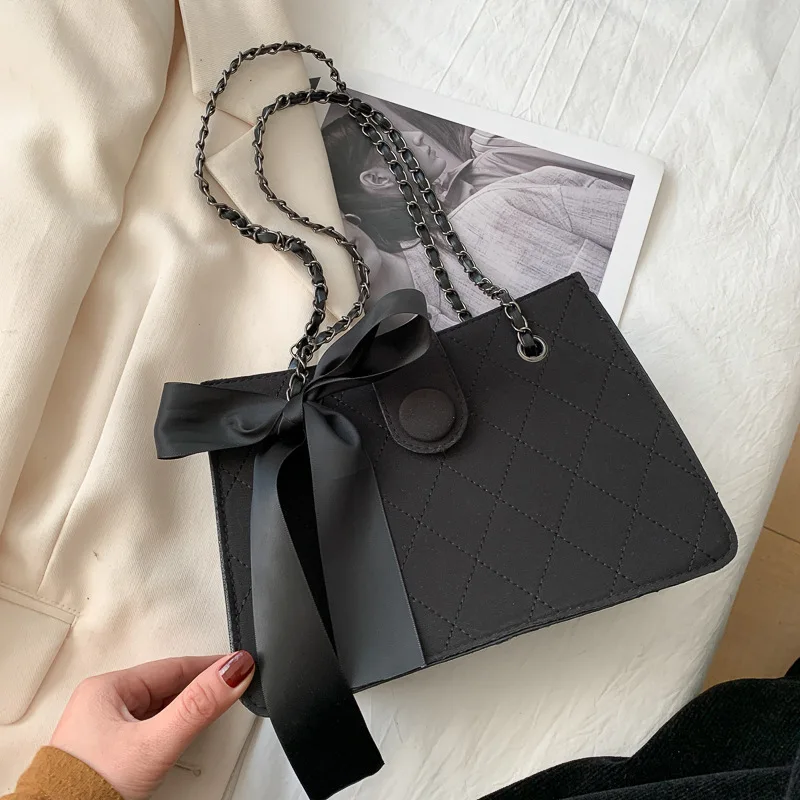

Chain Woman's Bag Crossbody Shoulder Bags Handbags Evening Purse Lady Luxury Designer Diamond Lattice Ribbon Stylish Solid Color