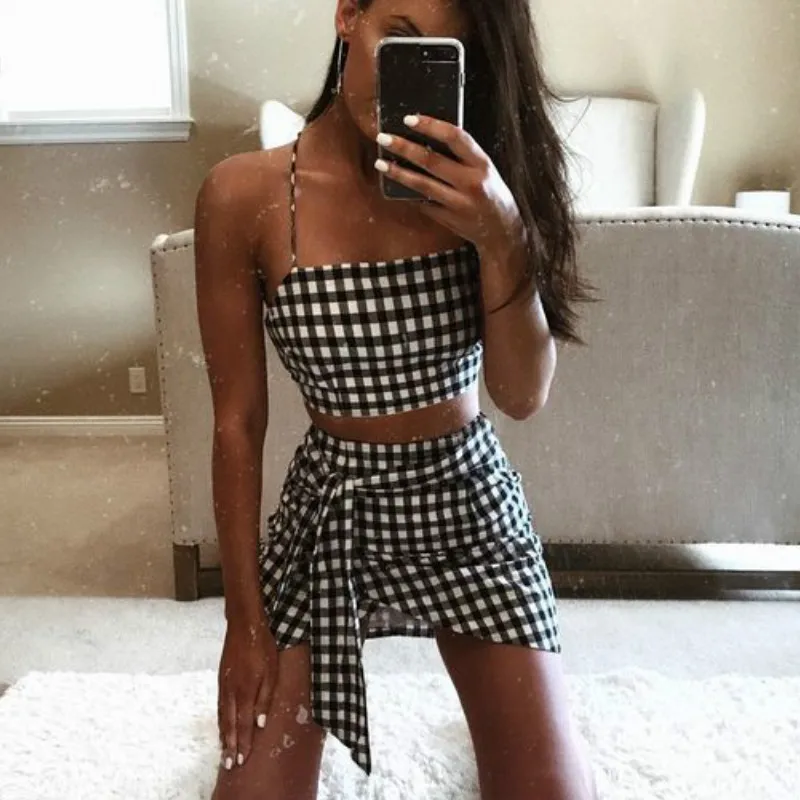 Женский комплект из 2 предметов короткий топ без рукавов с принтом + свободные