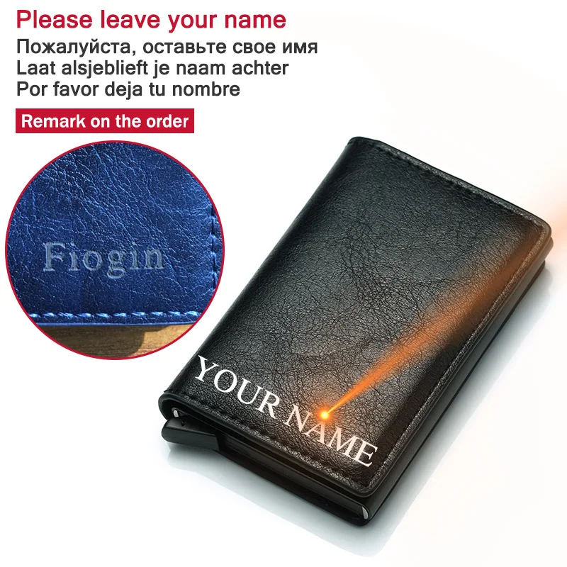 leave your name RFID Блокировка Мужской кредитный держатель для карт Противоугонный держатель для карт для мужчин Кошельки из искусственной кожи Автоматический чехол для карт Алюминиевый металлический кошелек - Цвет: leave your name