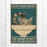 please wash your hand quarantined ca cat and girl poster vintage tin metal sign bar club cafe garage wall decor farm decor art