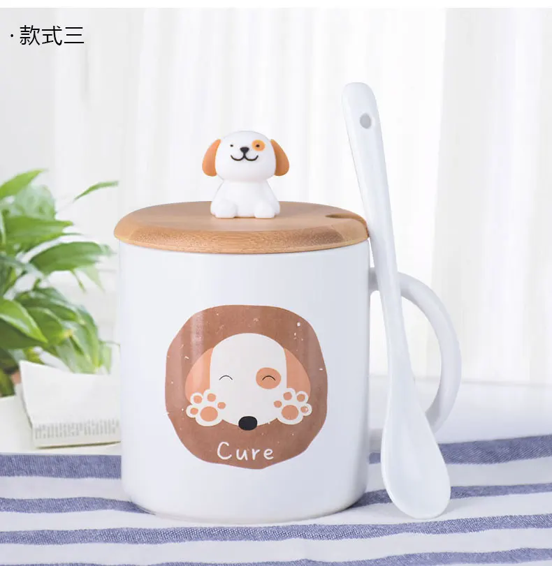 Чашка креативная личностная трендовая Милая кружка собака Керамическая Женская милая домашняя кружка с Ложка Крышка Кружка в скандинавском стиле Питьевая