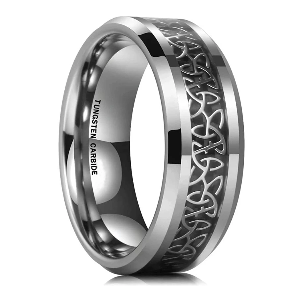 

Vintage 8mm Men Stainless Steel Ring Inlay Viking Celtic Knot Engagement Ring Fashion Men's Wedding Band Jewelry Gift Size 6-13