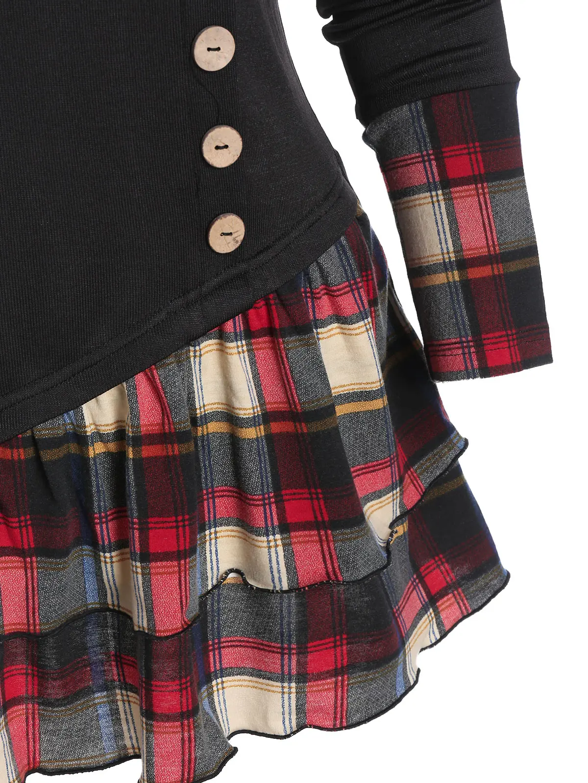 Женская клетчатая футболка DRESSFO длинная с длинным рукавом и v-образным вырезом на