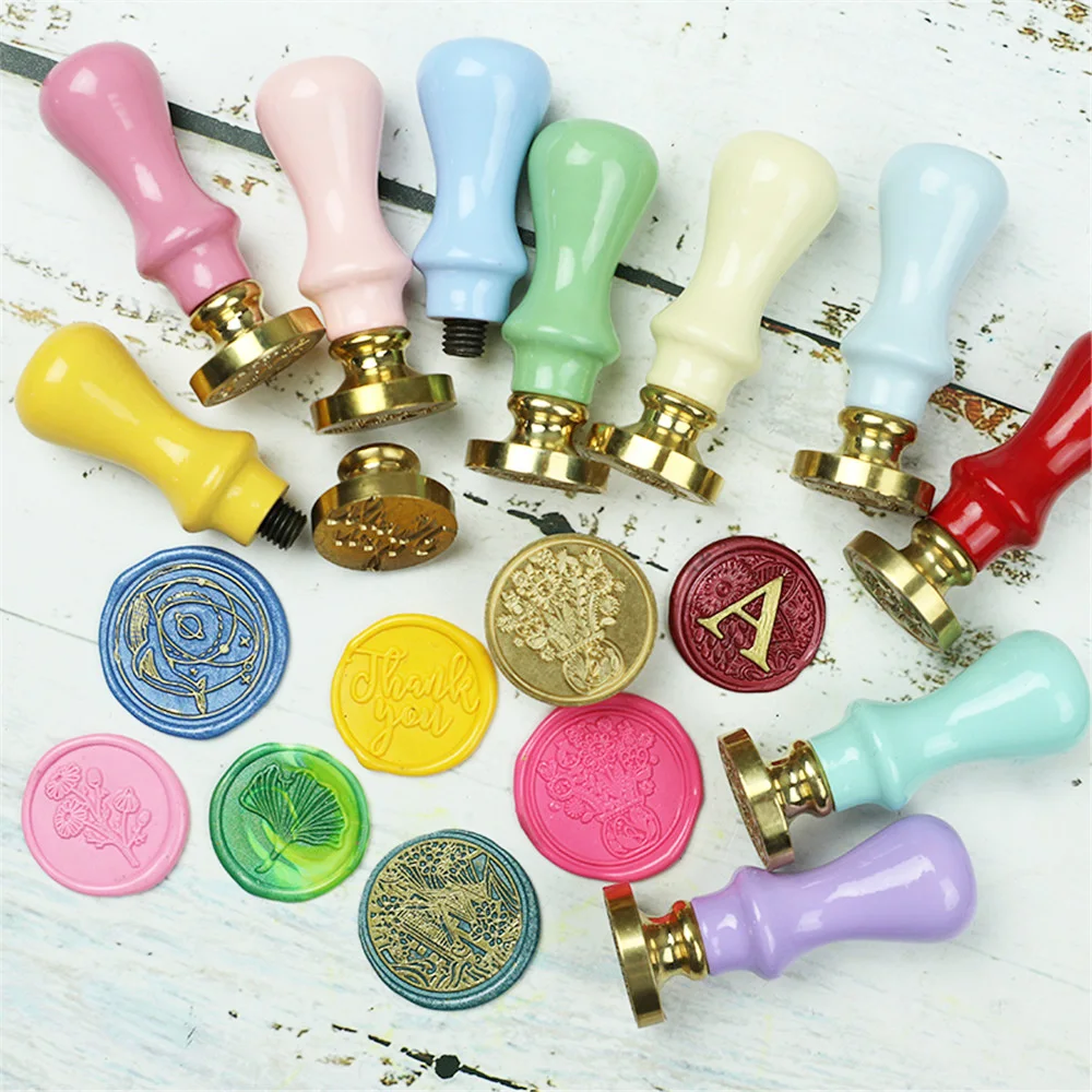 

Macaron Color Stamps Wooden Retro Wax Seal Stamp DIY Gift Card Envelope Sealing Tools Wedding Party Christmas Supplies Art Craft