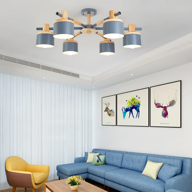 Современная люстра в скандинавском стиле Круглая Металлическая лампа с абажуром