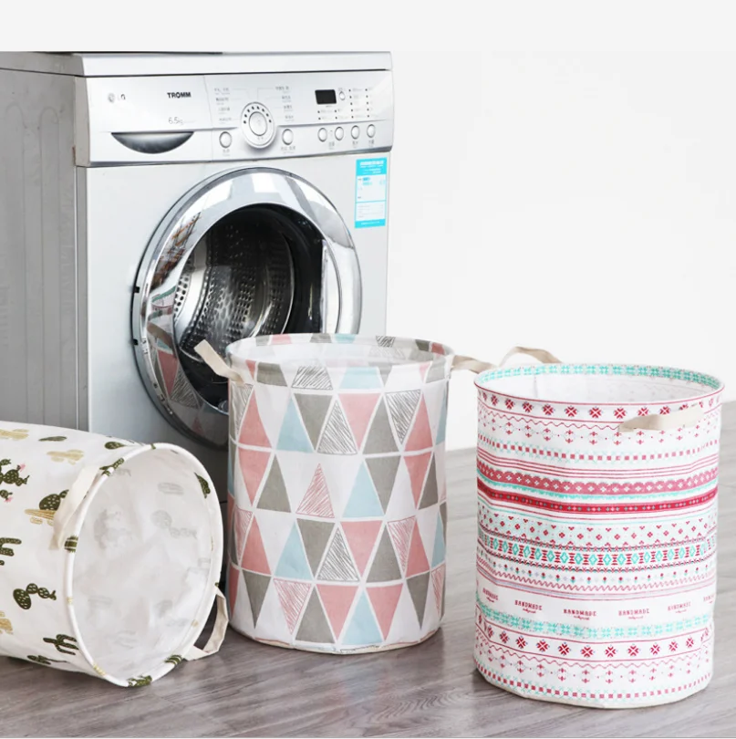 Хлопковая льняная складная корзина Большая водонепроницаемая грязная одежда