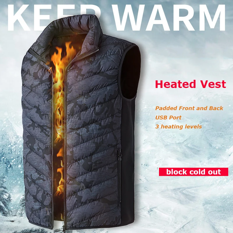 Electric Heated Vest Men Heating Waistcoat Fashion Camouflage Print Padded Thermal Warm Outdoor Jacket Winter USB Heater Gilet | Мужская
