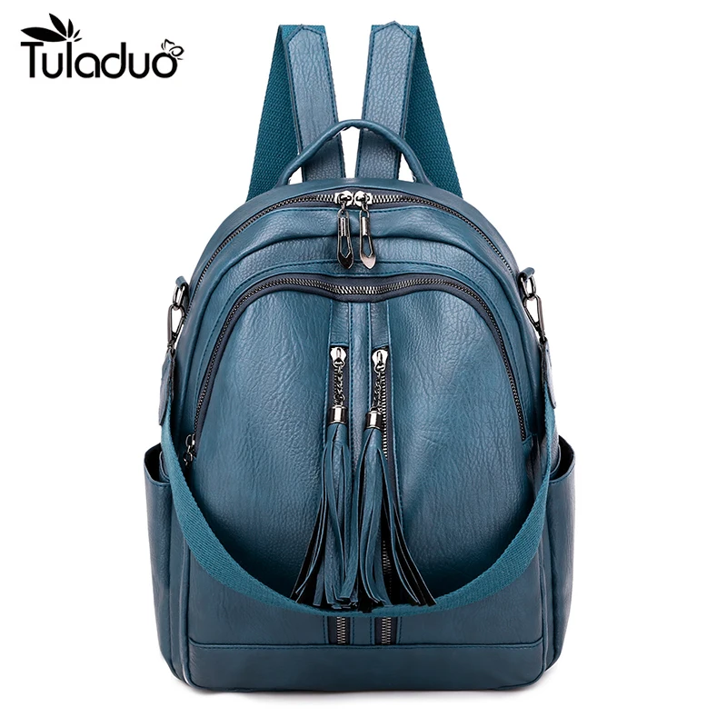 

Backpack 2022 New Pu Leather Youth Girl Schoolbag College Style Fashion Travel Backpack Charm Blue Main Style