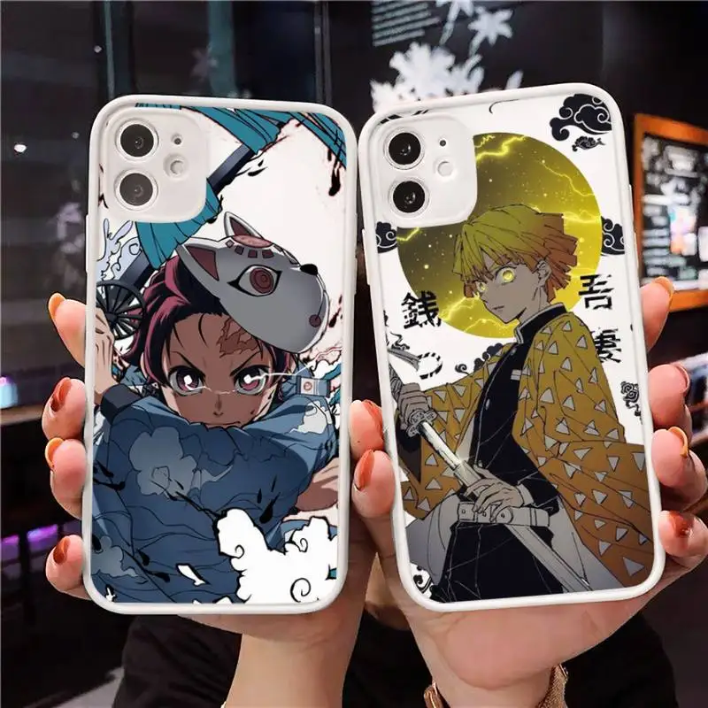 

Demon Slayer Phone Cases Matte transparent For White iPhone 12 Mini 11 Pro XR XS Max 7 8 Plus X Back Cover