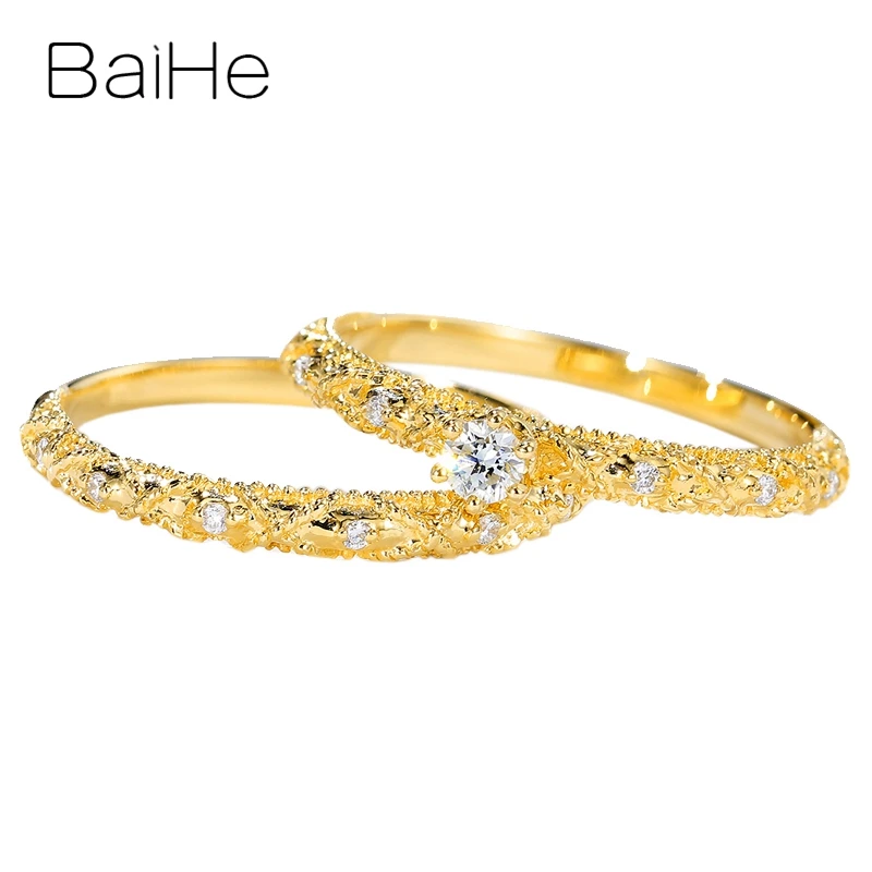 

BAIHE Solid 14K желтое золото 0.1CT H/SI круглые натуральные бриллианты для помолвки женские модные ювелирные украшения красивые бриллианты Подарочн...