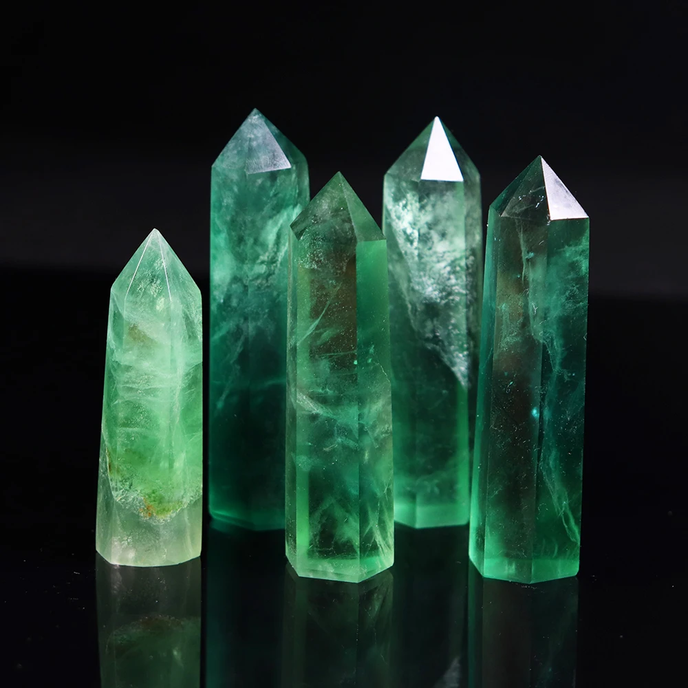 Природный зеленый флюорит восстановление кристалл шестигранная Призма минерал