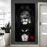 lions in a suit smoking a cigar canvas paintings on the wall art pictures black wild lion canvas art posters home decoration