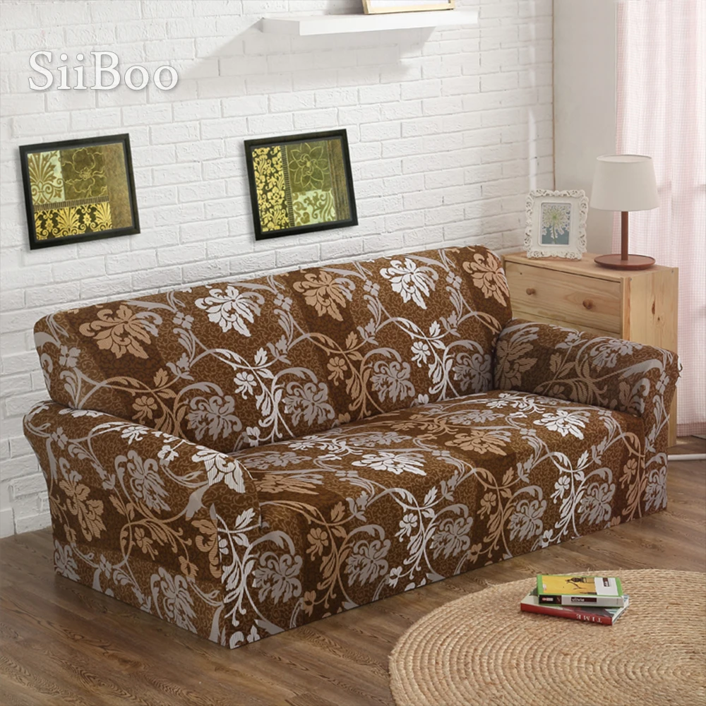 

1SEAT 2SEATS 3SEATS 4SEATS brown floral print stretch seat covers Slipcover Universal Elastic force Sofa covers SP4078 Free Ship