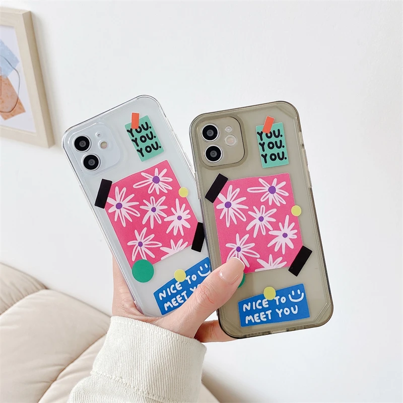 

Small fresh flower mobile phone case for iPhone 11 12 Pro Max mini SE 2020 X XR XS Max 7 8 Plus anti-fall protective cover