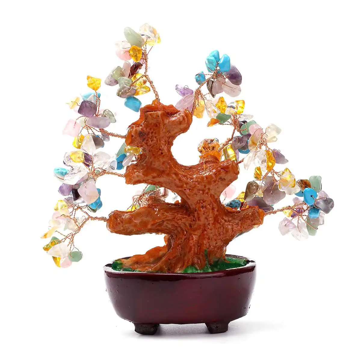 17cm Artificial Crystal Quartz Money Tree Feng Shui Aventurine Colorful Stone Trees for Wealth Mascot Home Room Ornament Gift