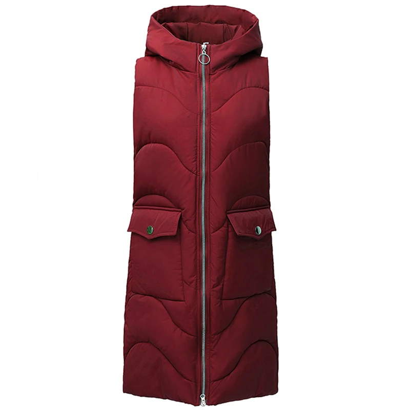 

2020 New Winter Long Vest Women Hooded Solid Plus Size XL-6XL Thick Parkas Woman Loose Casual Thick Women's Sleeveless Jacket