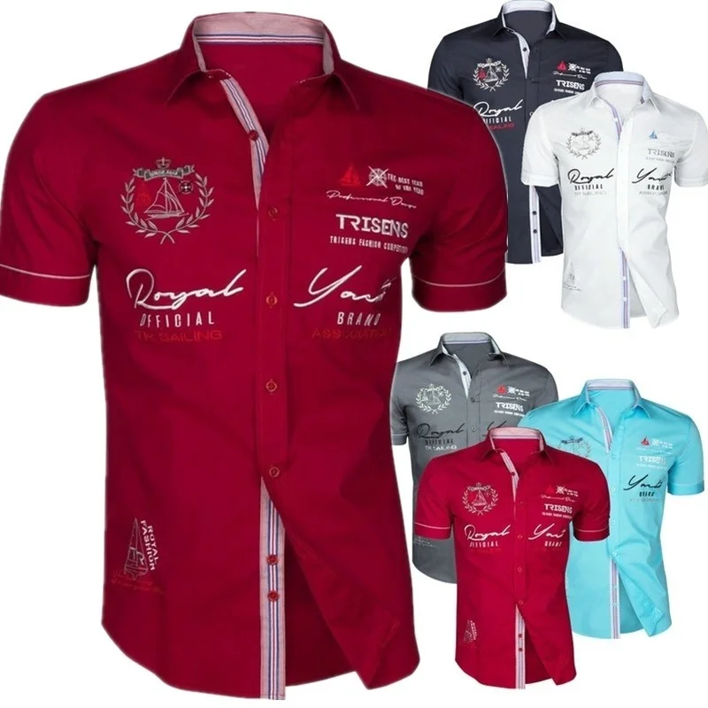 Мужская хлопковая рубашка с коротким рукавом ZOGAA повседневная приталенная