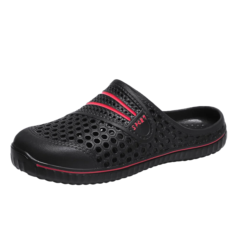 

Мюли мужские/женские резиновые, сандалии с перфорацией, тапки из экокожи, пляжные шлепанцы унисекс, плоская подошва, черные, лето 2021