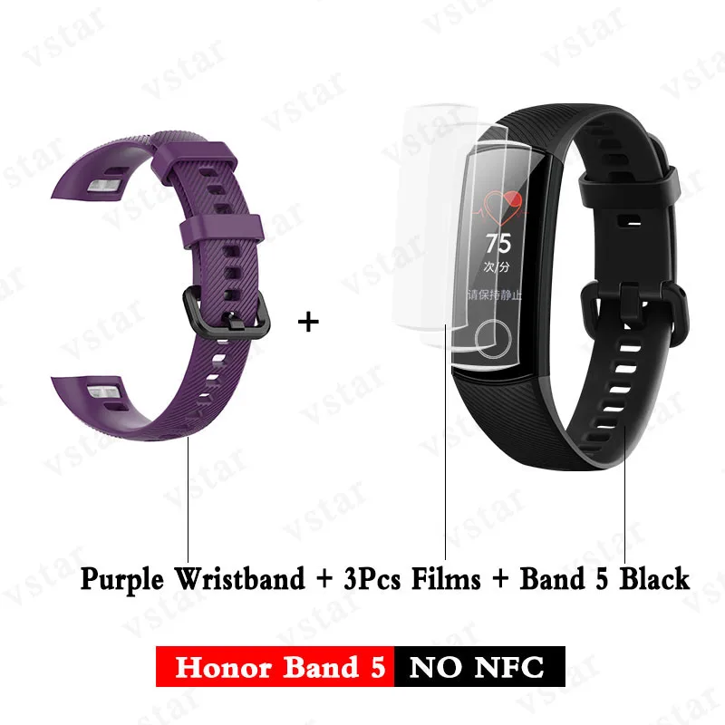 band5 black add purp Huawei Honor band 5 smartband AMOLED huawei smartwatch кровяное кислородное сердце rage ftness трекер сна swiming sport trakcer gps - Цвет: band5 black add purp