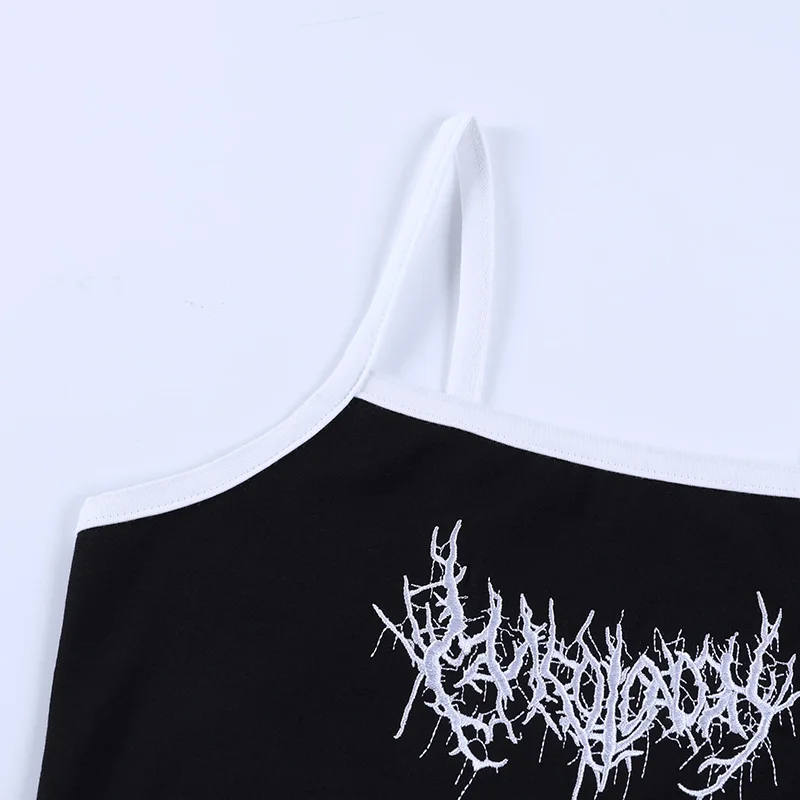 

Goth Black Abstract Print Camis Crop Top Sexy Harajuku Straps Slim Corset Top Camisole Women Summer Basic Tops Grunge Clothing